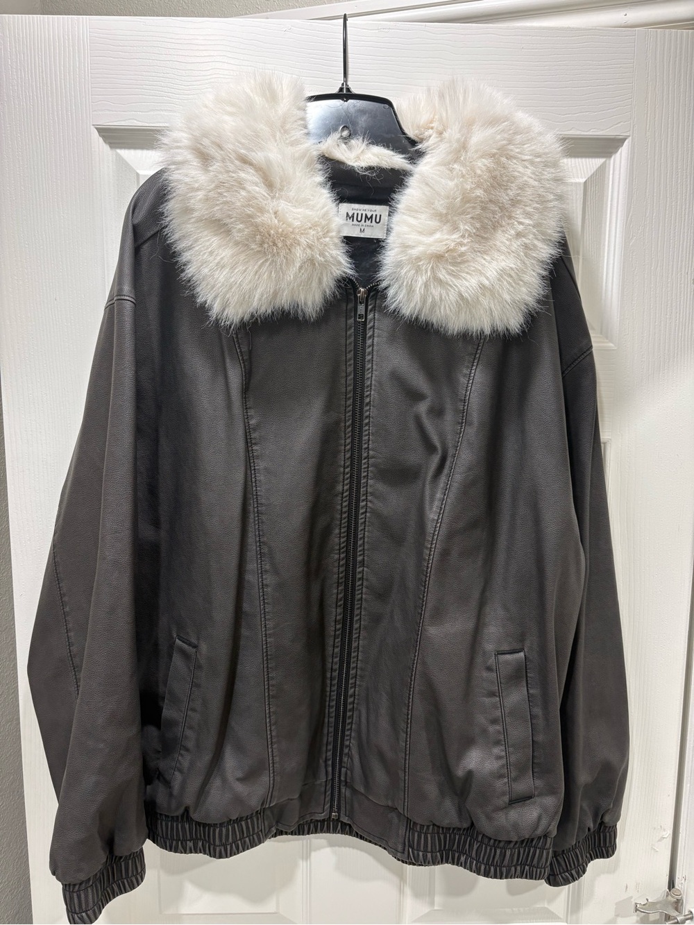 Show Me Your MuMu Brown Faux Leather Jacket with Cream Fur Collar